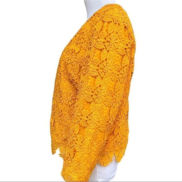 Ann Taylor Factory goldenrod yellow lace crochet open blazer jacket 8 NWT - Picture 2 of 8